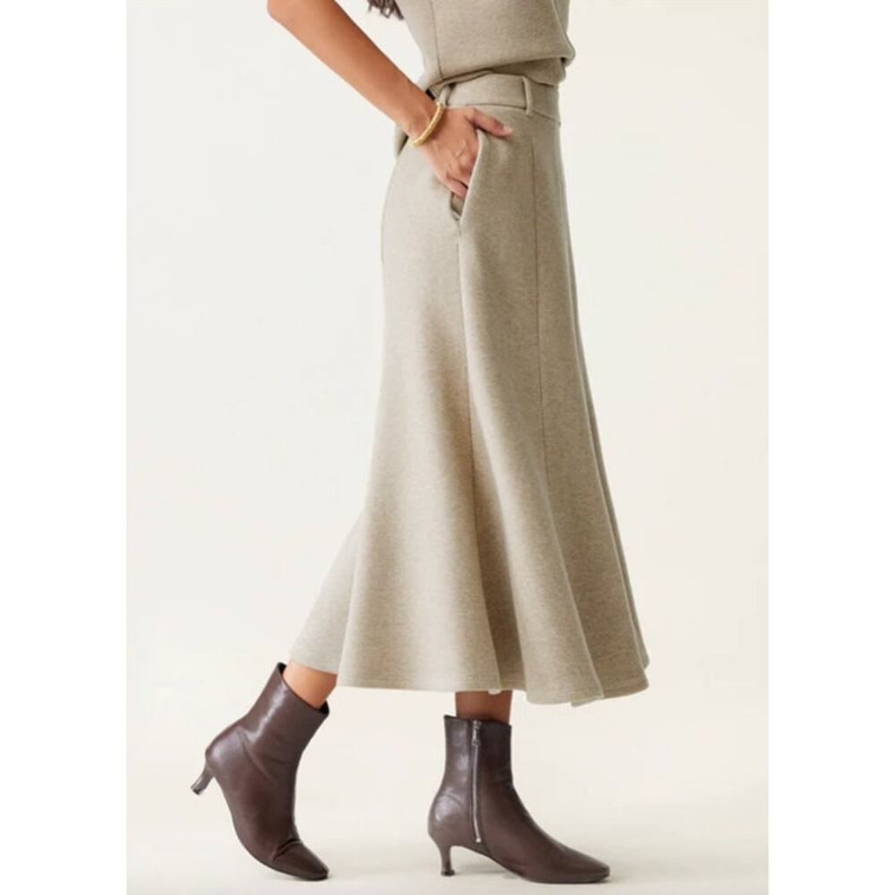 OGL Skirt Size XL NEW FuzzLuxe High Waisted Umbrella Hem Midi Skirt Cream - Picture 6 of 13